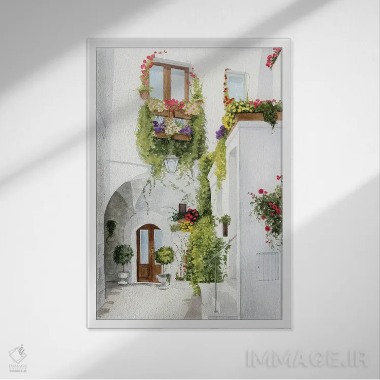 تابلو دکوراتیو کوچه گل کاغذی I اثر گریس پاپ - نمای قابدار سفید