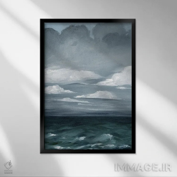 تابلو انتزاعی دریاهای بلند خاکستری I اثر گریس پاپ - نمای قابدار مشکی