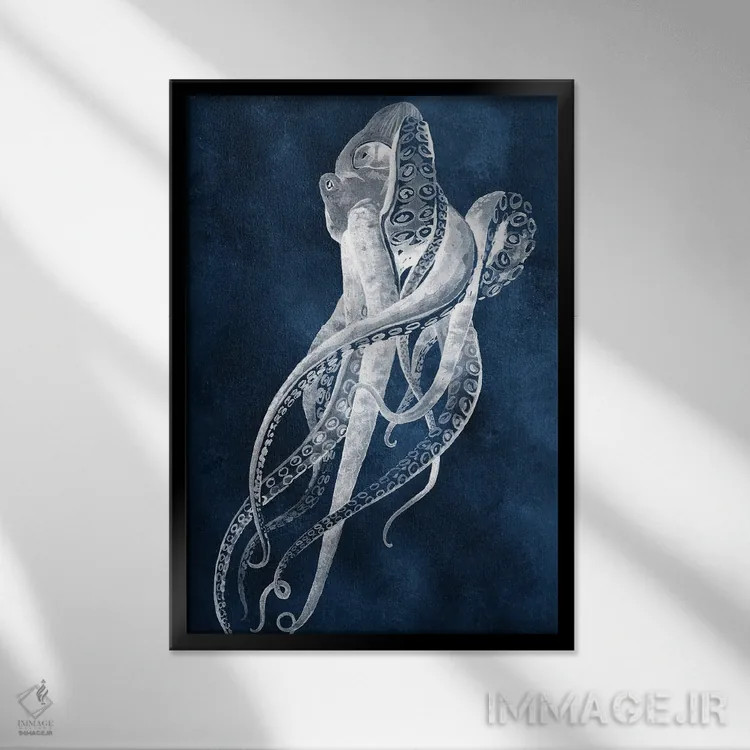 تابلو مینیمال رقص اختاپوس I اثر گریس پاپ - نمای قابدار مشکی
