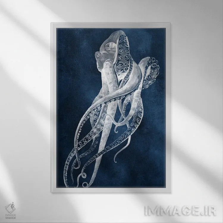 تابلو مینیمال رقص اختاپوس I اثر گریس پاپ - نمای قابدار سفید