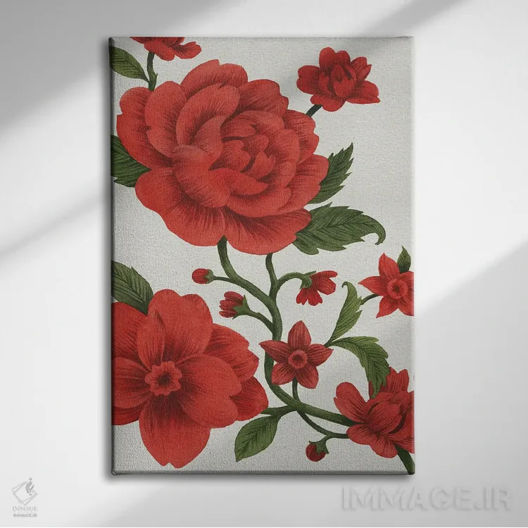 تابلو دکوراتیو چینوازری قرمز I اثر گریس پاپ - نمای روبهرو روی دیوار