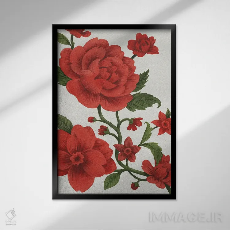 تابلو دکوراتیو چینوازری قرمز I اثر گریس پاپ - نمای قابدار مشکی