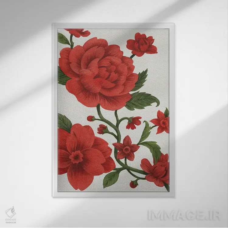 تابلو دکوراتیو چینوازری قرمز I اثر گریس پاپ - نمای قابدار سفید