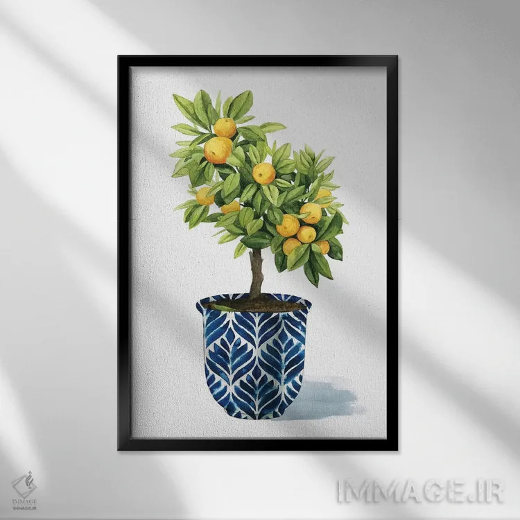 تابلو مینیمال درخت میوه I اثر گریس پاپ - نمای قابدار مشکی