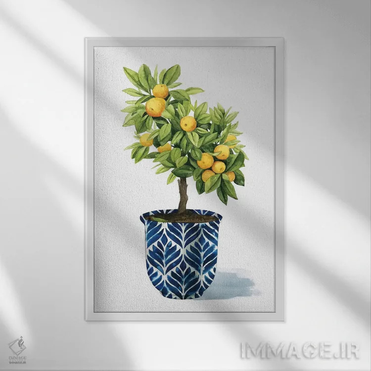 تابلو مینیمال درخت میوه I اثر گریس پاپ - نمای قابدار سفید