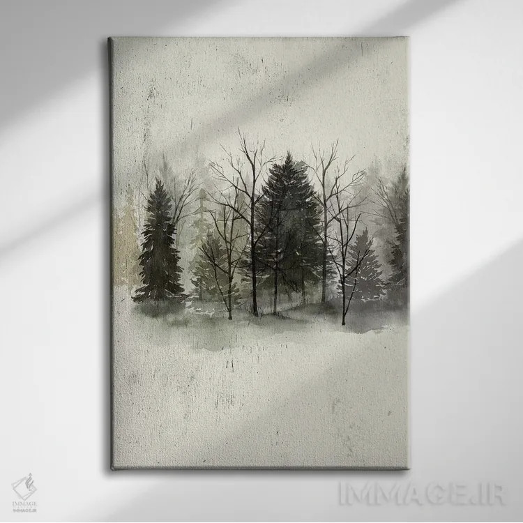 تابلو دکوراتیو خط درختان بافت دار I اثر گریس پاپ - نمای روبهرو روی دیوار