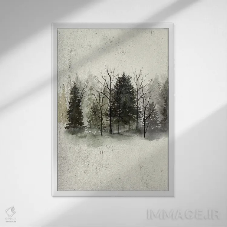 تابلو دکوراتیو خط درختان بافت دار I اثر گریس پاپ - نمای قابدار سفید