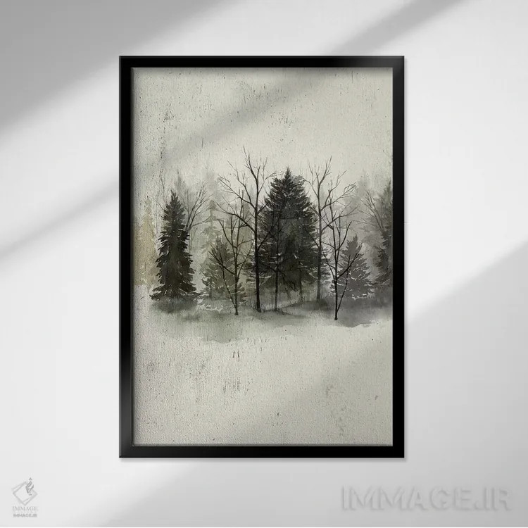 تابلو دکوراتیو خط درختان بافت دار I اثر گریس پاپ - نمای قابدار مشکی