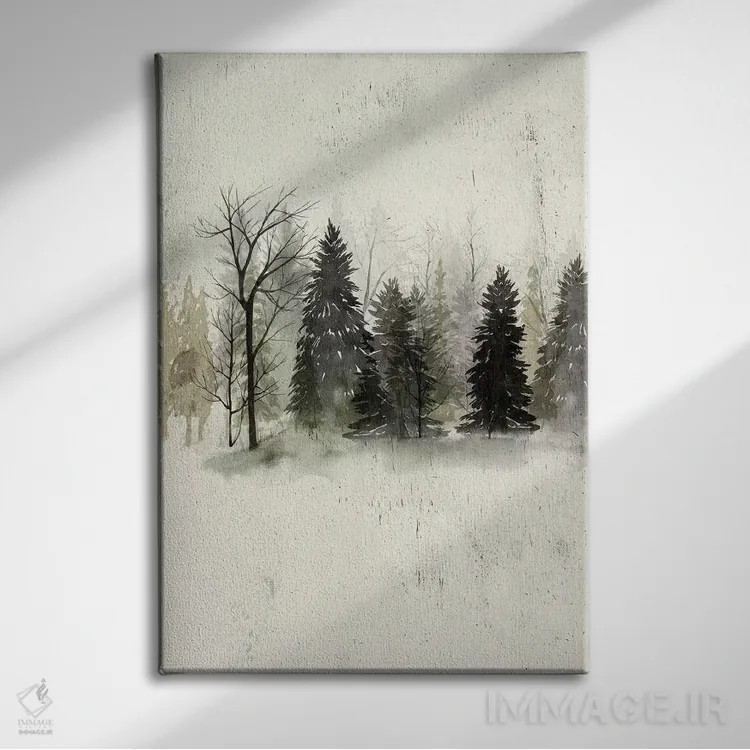 تابلو دکوراتیو خط درختان بافت دار II اثر گریس پاپ - نمای روبهرو روی دیوار