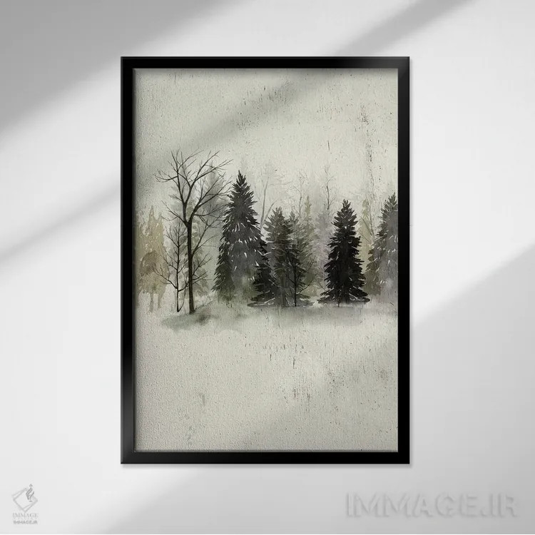 تابلو دکوراتیو خط درختان بافت دار II اثر گریس پاپ - نمای قابدار مشکی