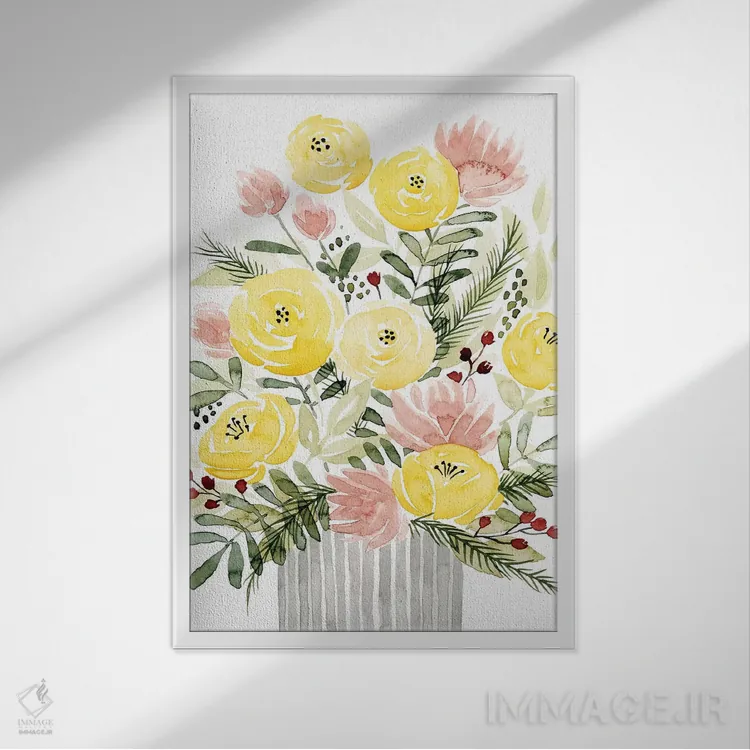 تابلو دکوراتیو دسته گل صورتی کمرنگ I اثر گریس پاپ - نمای قابدار سفید