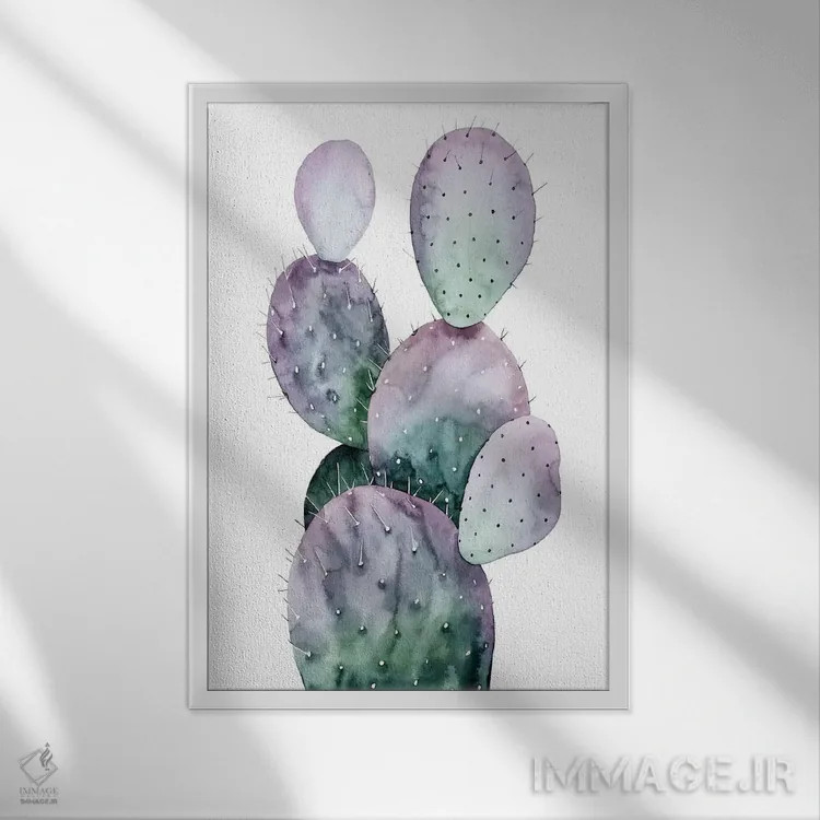 تابلو دکوراتیو کاکتوس بنفش II اثر گریس پاپ - نمای قابدار سفید