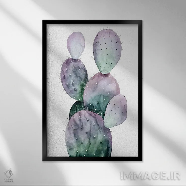 تابلو دکوراتیو کاکتوس بنفش II اثر گریس پاپ - نمای قابدار مشکی