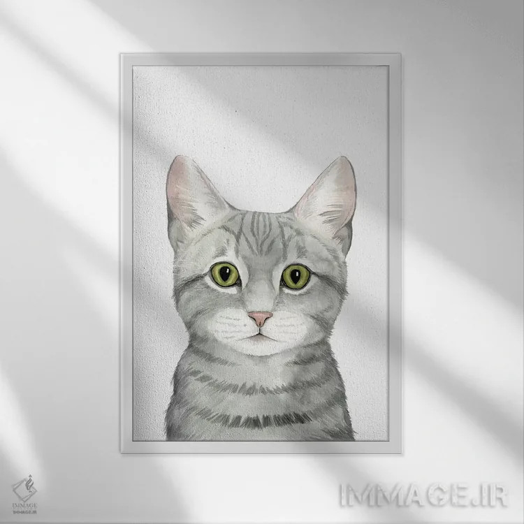 تابلو دکوراتیو پرتره گربه III اثر گریس پاپ - نمای قابدار سفید
