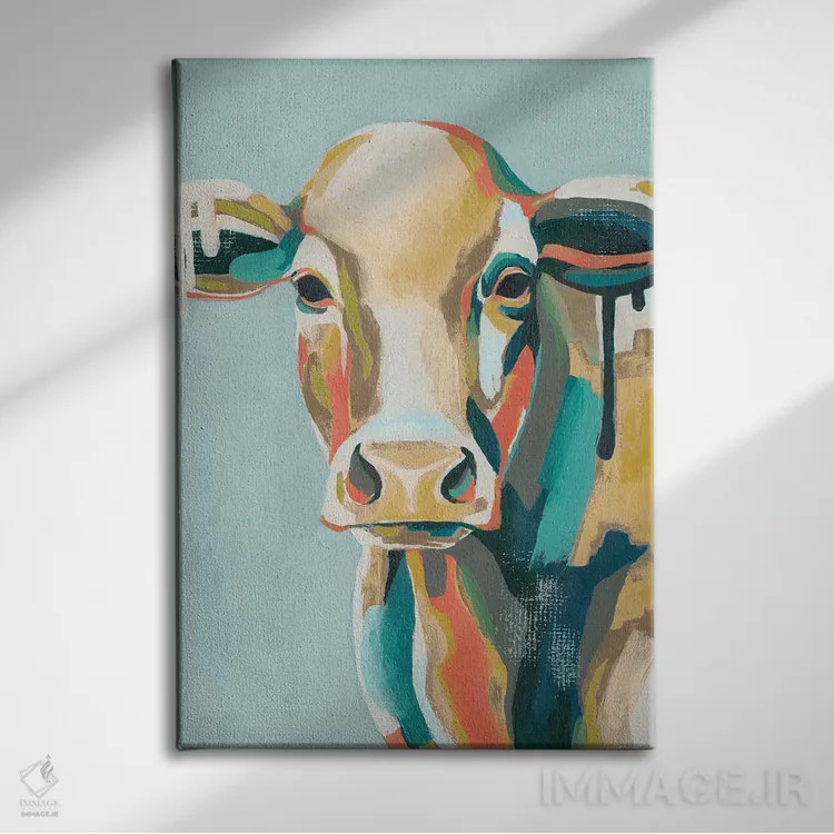 تابلو دکوراتیو گاوهای رنگارنگ یکم اثر گریس پاپ - نمای روبهرو روی دیوار