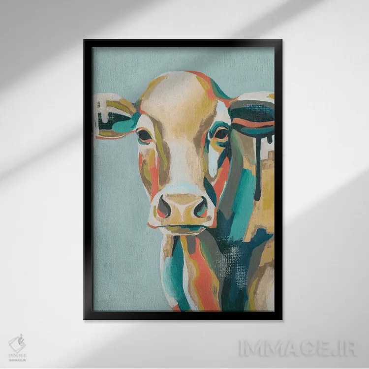 تابلو دکوراتیو گاوهای رنگارنگ یکم اثر گریس پاپ - نمای قابدار مشکی