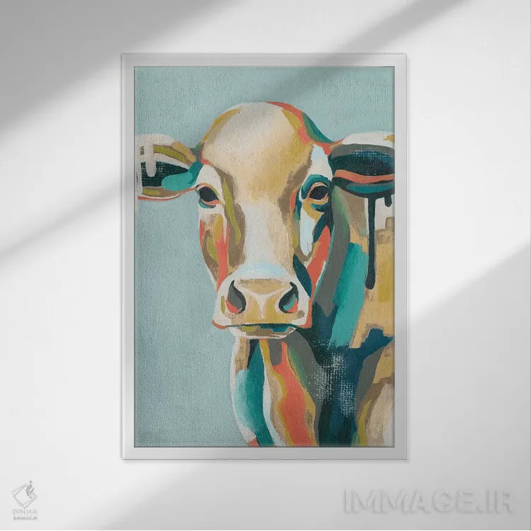 تابلو دکوراتیو گاوهای رنگارنگ یکم اثر گریس پاپ - نمای قابدار سفید