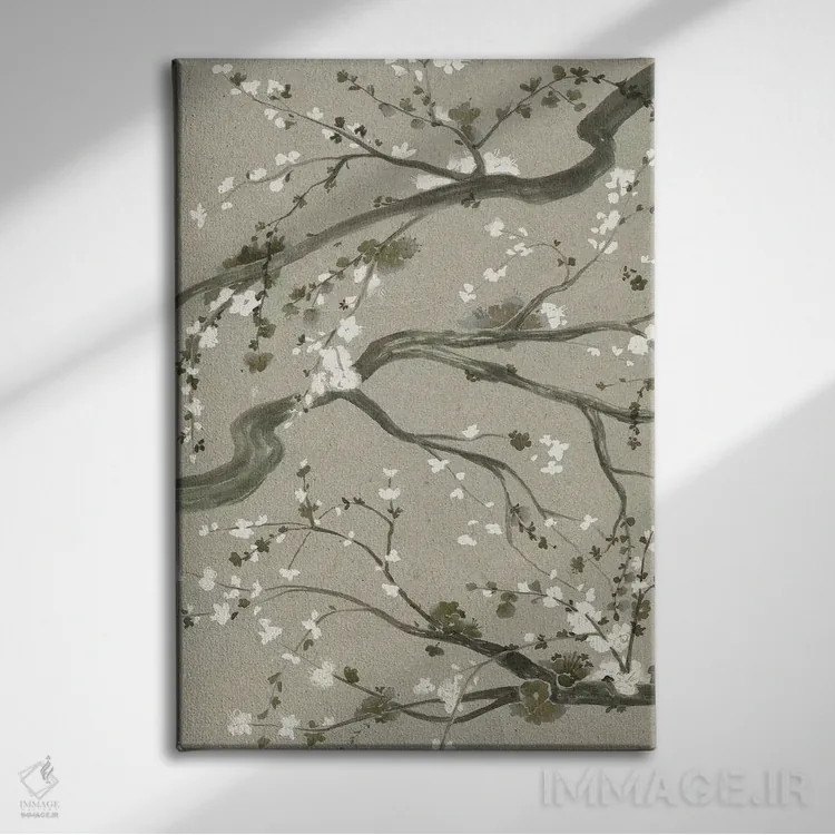 تابلو دکوراتیو شکوفه های گیلاس خنثی دوم اثر گریس پاپ - نمای روبهرو روی دیوار