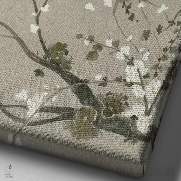 تابلو دکوراتیو شکوفه های گیلاس خنثی دوم اثر گریس پاپ - نمای نزدیک بافت بوم