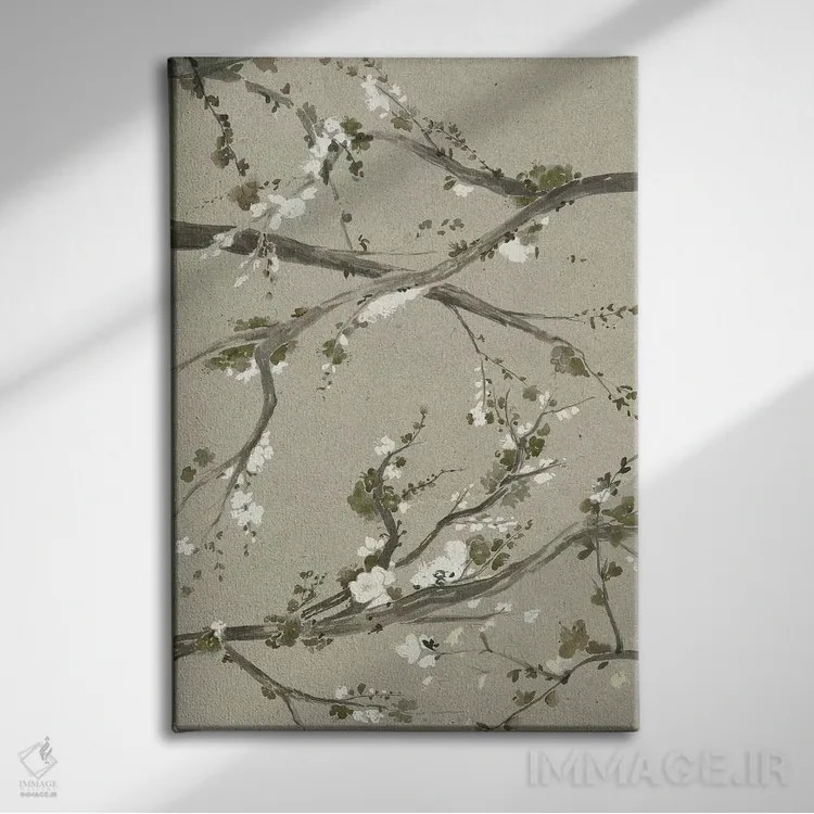 تابلو دکوراتیو شکوفه های گیلاس خنثی یکم اثر گریس پاپ - نمای روبهرو روی دیوار