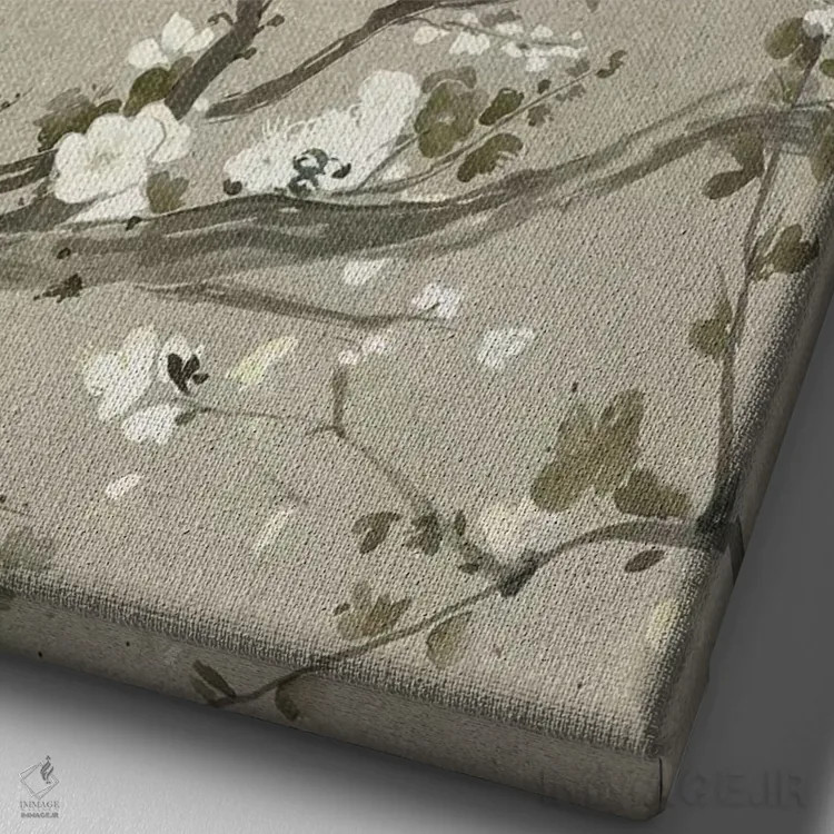 تابلو دکوراتیو شکوفه های گیلاس خنثی یکم اثر گریس پاپ - نمای نزدیک بافت بوم