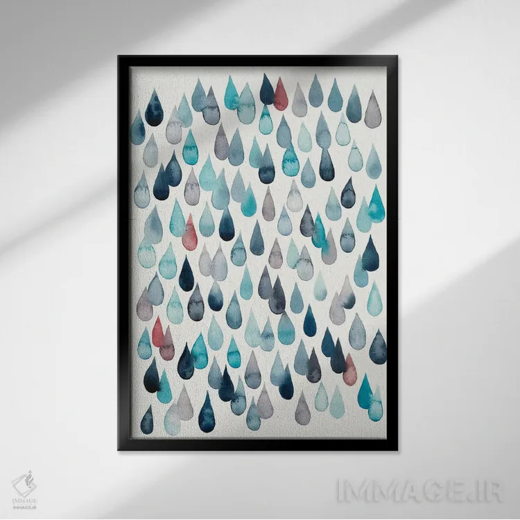 تابلو انتزاعی قطره های آبرنگی دوم اثر گریس پاپ - نمای قابدار مشکی