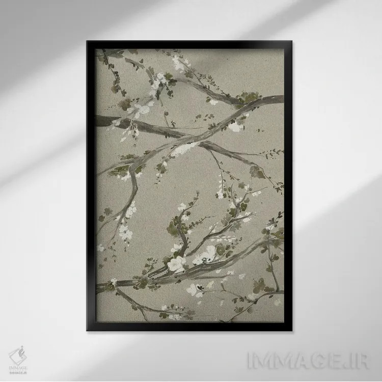 تابلو دکوراتیو شکوفه های گیلاس خنثی یکم اثر گریس پاپ - نمای قابدار مشکی