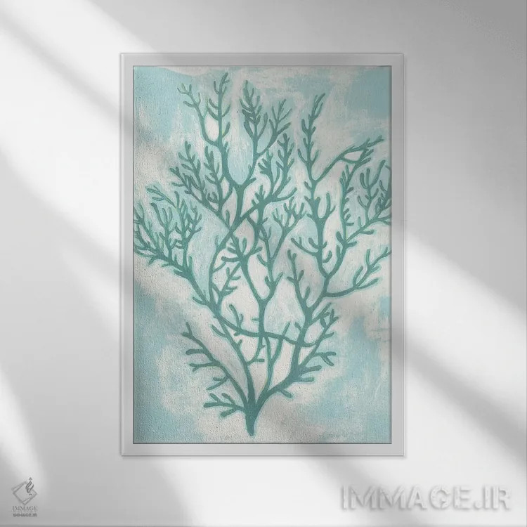 تابلو دکوراتیو فیروزه ای زنده دوم اثر گریس پاپ - نمای قابدار سفید