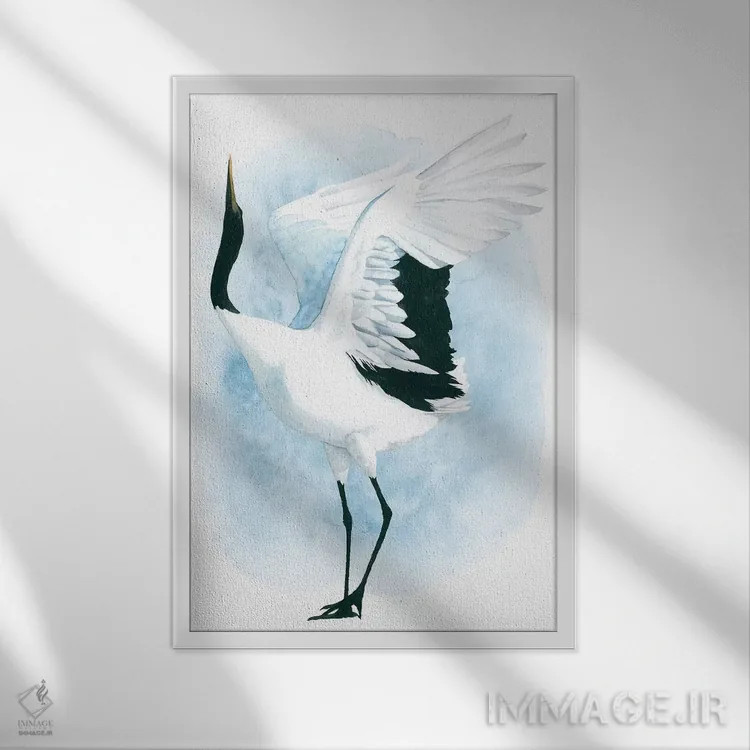 تابلو دکوراتیو درنای رقصان یکم اثر گریس پاپ - نمای قابدار سفید