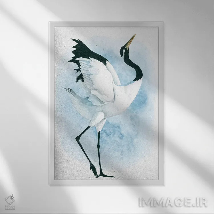 تابلو دکوراتیو درنای رقصان دوم اثر گریس پاپ - نمای قابدار سفید