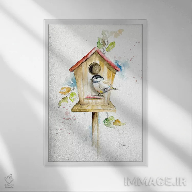 تابلو دکوراتیو خانه پرندگان ۲ اثر پاتریشیا پینتو - نمای قابدار سفید
