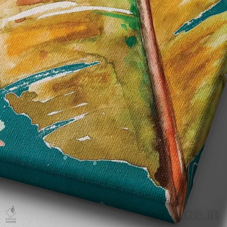 تابلو انتزاعی نخل تازه روی سبز دودی اثر پاتریشیا پینتو - نمای نزدیک بافت بوم