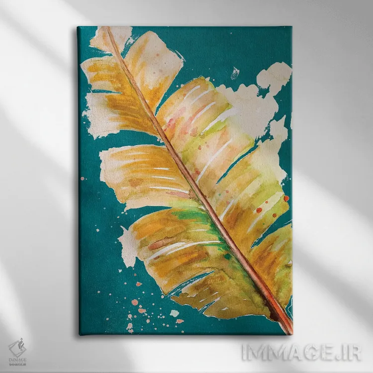 تابلو انتزاعی نخل تازه روی سبز دودی اثر پاتریشیا پینتو - نمای روبهرو روی دیوار