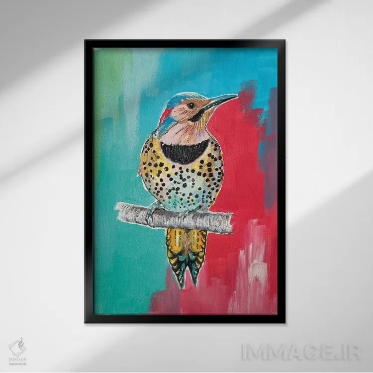تابلو دکوراتیو دارکوب I اثر پاتریشیا پینتو - نمای قابدار مشکی