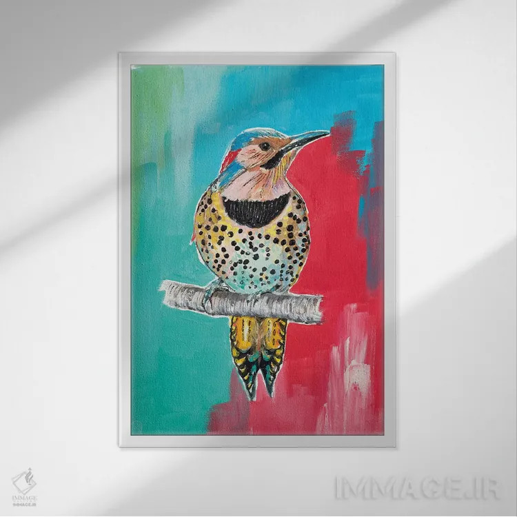تابلو دکوراتیو دارکوب I اثر پاتریشیا پینتو - نمای قابدار سفید