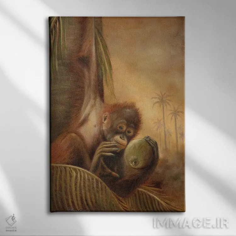 تابلو دکوراتیو اورانگوتان I اثر پاتریشیا پینتو - نمای روبهرو روی دیوار