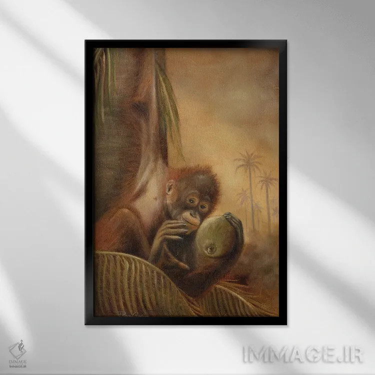 تابلو دکوراتیو اورانگوتان I اثر پاتریشیا پینتو - نمای قابدار مشکی