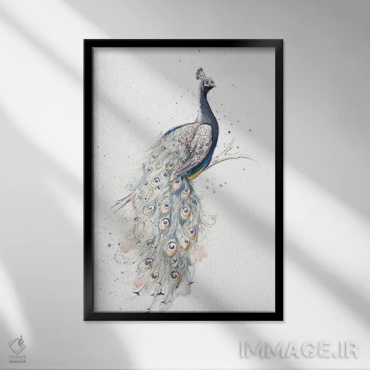 تابلو دکوراتیو طاووس اثر پاتریشیا پینتو - نمای قابدار مشکی