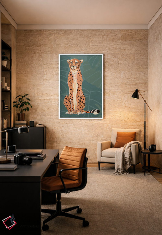 تابلو دکوراتیو چیتای رترو روی طرح برگ اثر پاتریشیا پینتو - D5W
