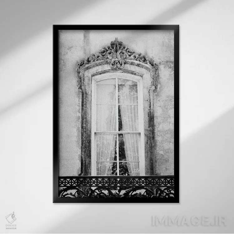 تابلو دکوراتیو پنجره ساوانا اثر آپریل رولند - نمای قابدار مشکی