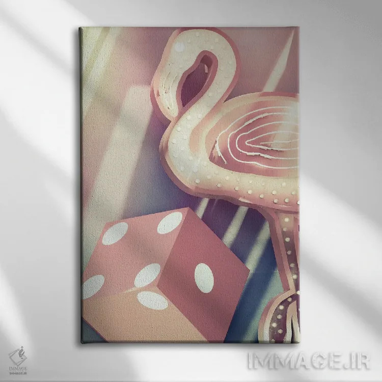 تابلو دکوراتیو تاس صورتی اثر آپریل رولند - نمای روبهرو روی دیوار