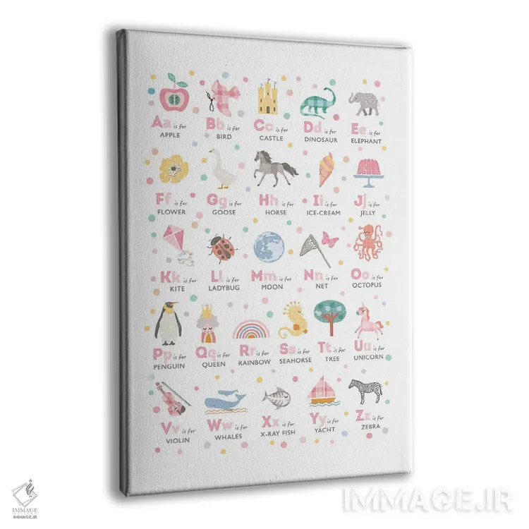 تابلو دکوراتیو الفبای تصویری دخترانه اثر پیپر پینت پیکسلز - نمای پرسپکتیو محصول