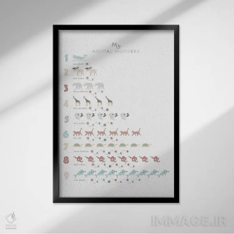 تابلو دکوراتیو اعداد حیوانات خنثی اثر پیپر پینت پیکسلز - نمای قابدار مشکی