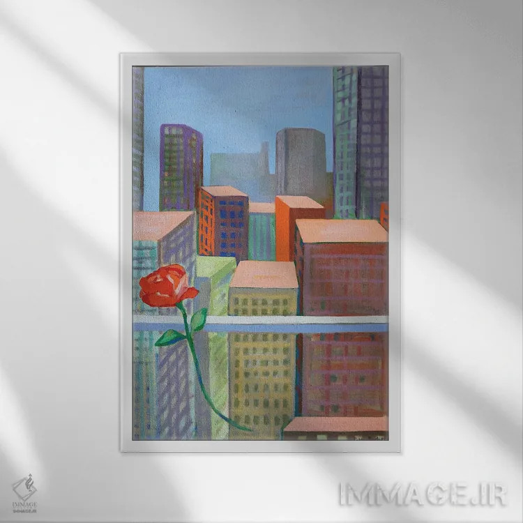 تابلو دکوراتیو رز روی شهر اثر پتی راجرز - نمای قابدار سفید