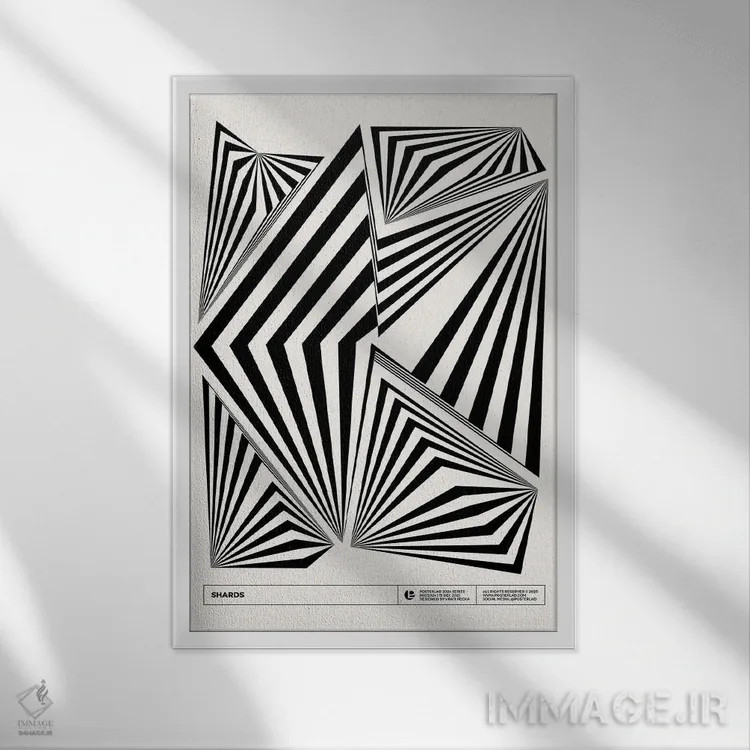 تابلو انتزاعی ترکش ها / تکه ها اثر پوسترلد - نمای قابدار سفید