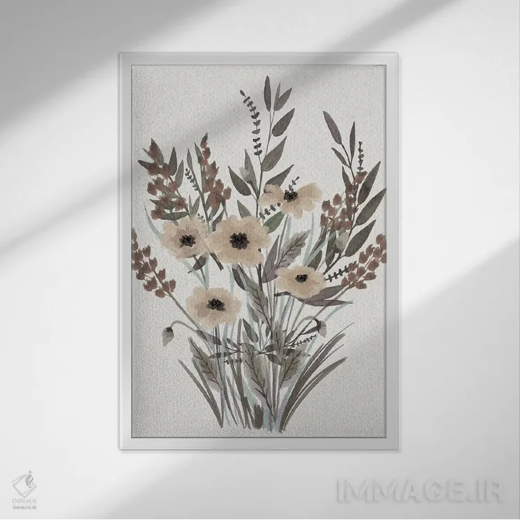 تابلو دکوراتیو دسته گل خاص و لطیف اثر مارکوس پرایم - نمای قابدار سفید