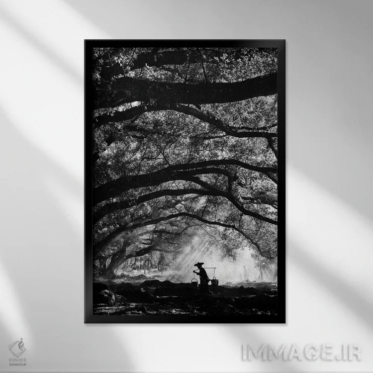تابلو دکوراتیو کشاورز چینی اثر پراکسیس استودیو - نمای قابدار مشکی