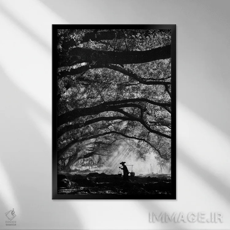 تابلو دکوراتیو کشاورز چینی اثر پراکسیس استودیو - نمای قابدار مشکی