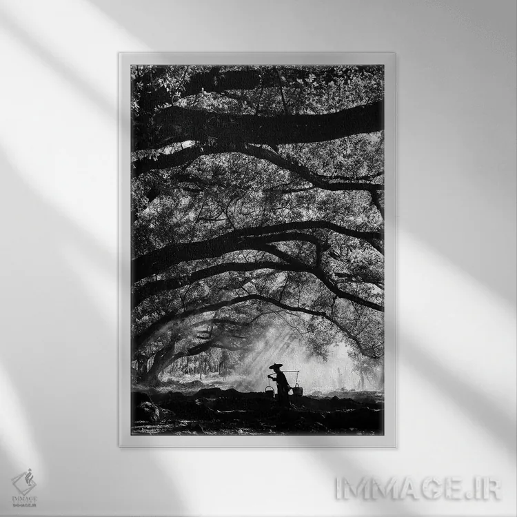 تابلو دکوراتیو کشاورز چینی اثر پراکسیس استودیو - نمای قابدار سفید