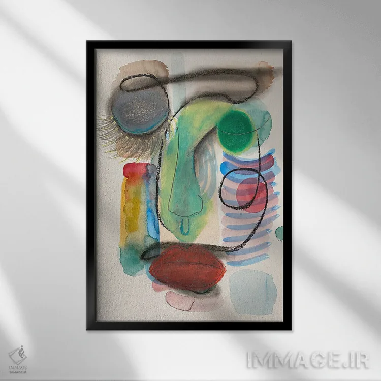 تابلو انتزاعی اموجی مدرن اثر پاملا استیکر - نمای قابدار مشکی